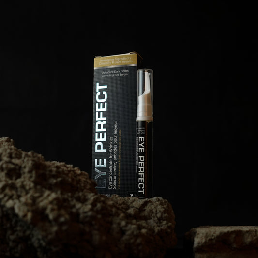 Eye Perfect eye serum packaging on a dark background. Price of Eye Perfect Dark Circle Serum is 1650 Rs